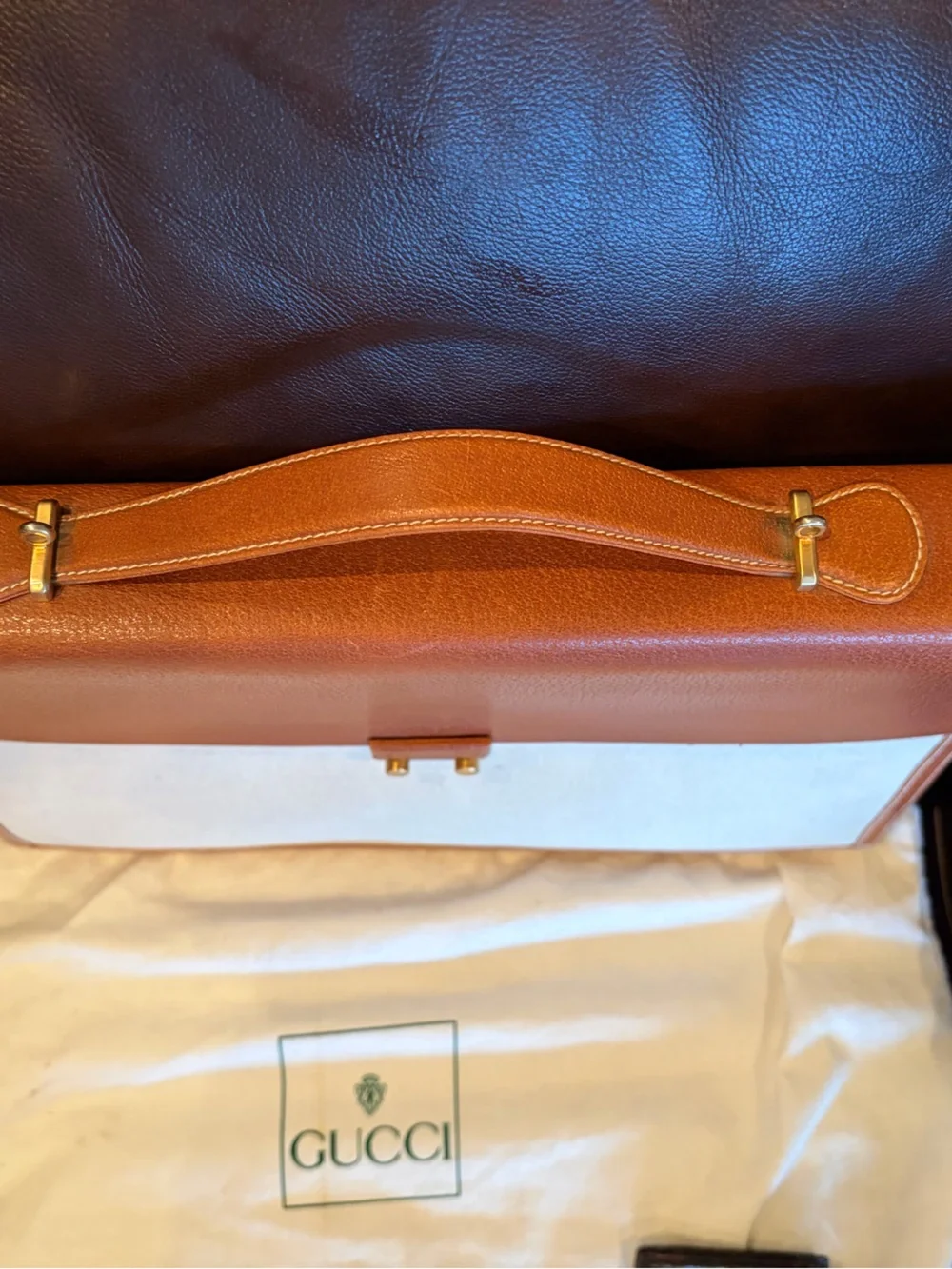 Vintage Gucci Tan and Cream Leather-Trim Briefcase